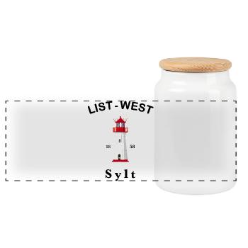 Kultiger Leuchtturm List-West auf Sylt, Nordsee - Panorama Keksdose mit Holzdeckel - Weiß - Vorne