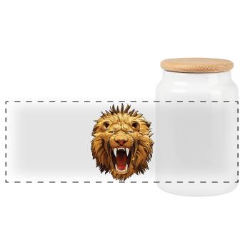 Lion roars - Panoramic Cookie Jar with Wooden Lid - white - Front