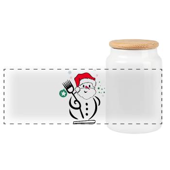 Schneemann, Weihnachtsmann - Panorama Keksdose mit Holzdeckel - Weiß - Vorne