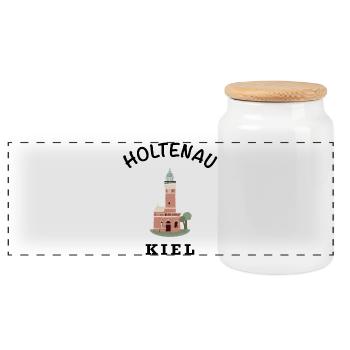 Kiel Holtenau Leuchtturm, deutsche Ostsee - Panorama Keksdose mit Holzdeckel - Weiß - Vorne