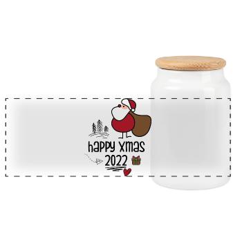 Entzückender Weihnachtsmann mit Geschenktüte - Panorama Keksdose mit Holzdeckel - Weiß - Vorne