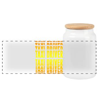 Taxi driver design - Panoramic Cookie Jar with Wooden Lid - white - Front