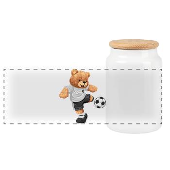 Teddy Kicker im Fußballlook - Panorama Keksdose mit Holzdeckel - Weiß - Vorne