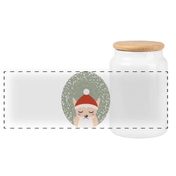 cute fox with Santa Claus Christmas hat - Panoramic Cookie Jar with Wooden Lid - white - Front