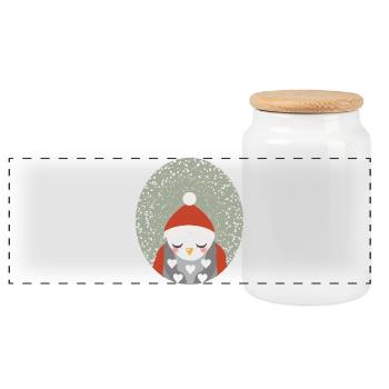 hibou rêveur avec chapeau de Noël Père Noël - Boîte à biscuits avec couvercle en bois - blanc - Devant