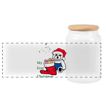 my first christmas - Panorama Keksdose mit Holzdeckel - Weiß - Vorne