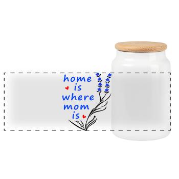 home is where mom is - Panoramic Cookie Jar with Wooden Lid - white - Front