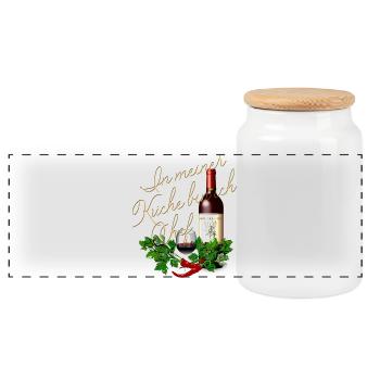 dans ma cuisine Je suis Chef Wine Glass Bottle - Boîte à biscuits avec couvercle en bois - blanc - Devant