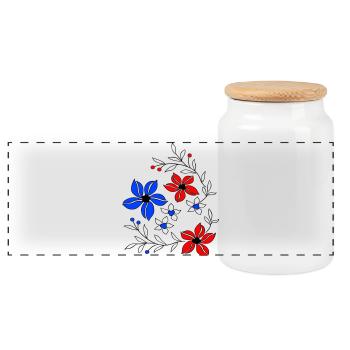 Flower tendrils, ornament - Panoramic Cookie Jar with Wooden Lid - white - Front