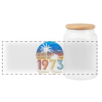 Round Birthday Vintage 1973 Gift - Panoramic Cookie Jar with Wooden Lid - white - Front