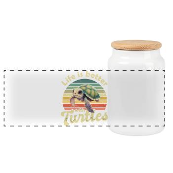 Turtle Sea turtle - Panoramic Cookie Jar with Wooden Lid - white - Front