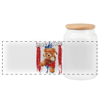 Muay Thai Bear Teddy Bear Cadeau - Boîte à biscuits avec couvercle en bois - blanc - Devant