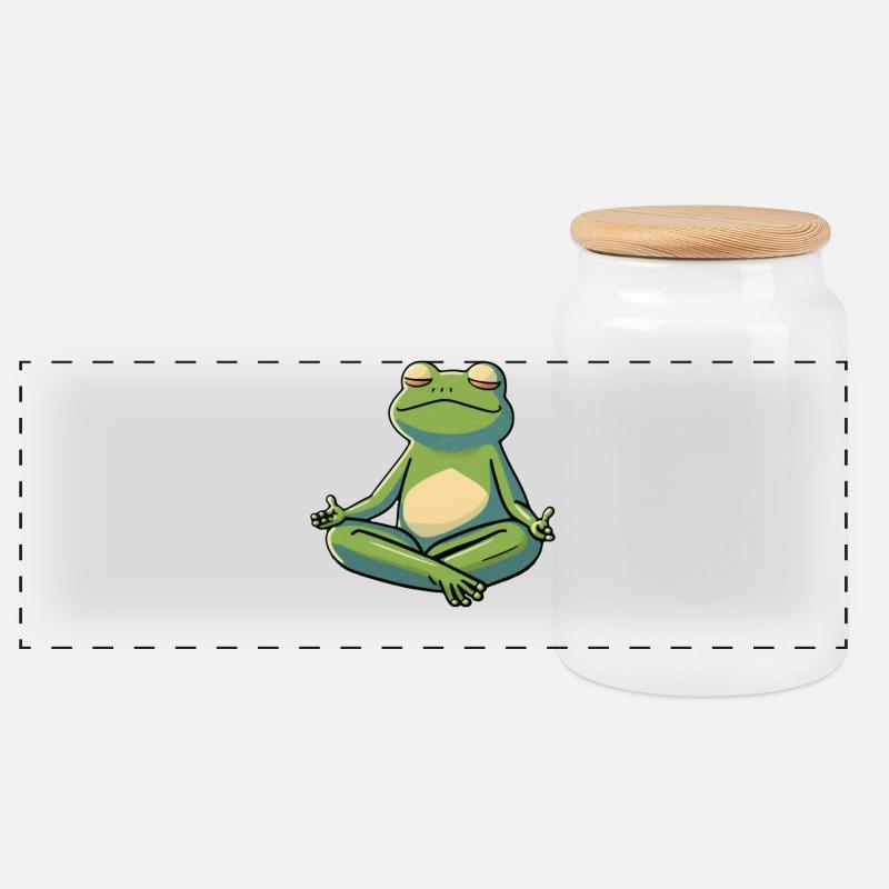 Chillender enspannter Frosch - Panorama Keksdose mit Holzdeckel - Weiß