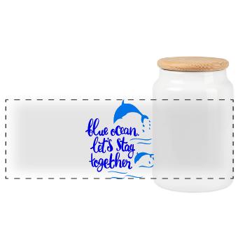 Dolphins, Ocean - Panoramic Cookie Jar with Wooden Lid - white - Front