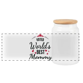 Voted World’s Best Mommy Design - Panoramic Cookie Jar with Wooden Lid - white - Front