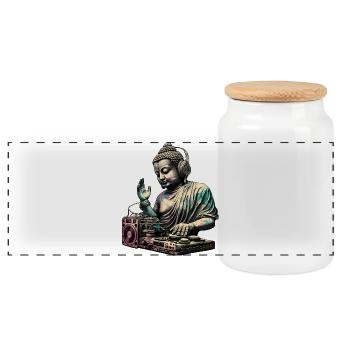 DJ Buddha - Panoramic Cookie Jar with Wooden Lid - white - Front