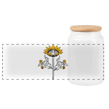 Sunflower, Sunflower - Panoramic Cookie Jar with Wooden Lid - white - Front