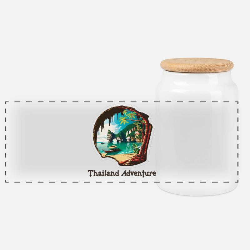 Thailand Adventure - Panoramic Cookie Jar with Wooden Lid - white