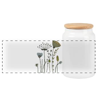 trockenblumen gewebe - Panorama Keksdose mit Holzdeckel - Weiß - Vorne