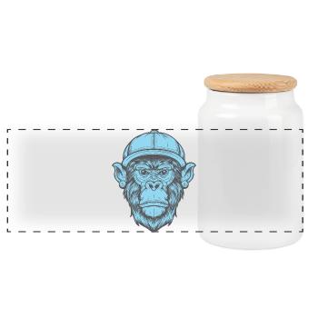 Singe Funky - Boîte à biscuits avec couvercle en bois - blanc - Devant
