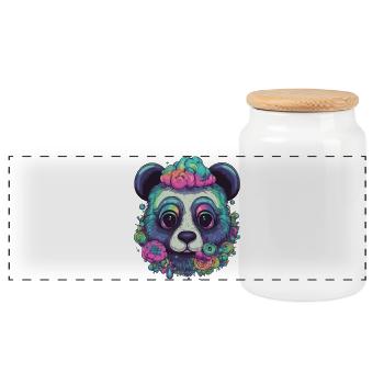 Psychedelischer Panda - Panorama Keksdose mit Holzdeckel - Weiß - Vorne