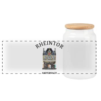 Andernach, kultiges Rheintor - Panorama Keksdose mit Holzdeckel - Weiß - Vorne