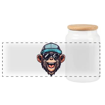 Funny Monkey - Panoramic Cookie Jar with Wooden Lid - white - Front