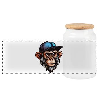 Funny Monkey - Panoramic Cookie Jar with Wooden Lid - white - Front