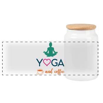 Yoga und Kaffee - Panorama Keksdose mit Holzdeckel - Weiß - Vorne