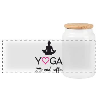 Yoga und Kaffee - Panorama Keksdose mit Holzdeckel - Weiß - Vorne