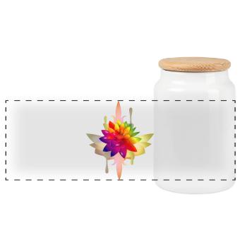 leuchtend bunte Fantasie Lotos Blüte - Panorama Keksdose mit Holzdeckel - Weiß - Vorne