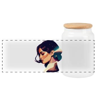 Cosmic Dream Woman Illustration - Panoramic Cookie Jar with Wooden Lid - white - Front