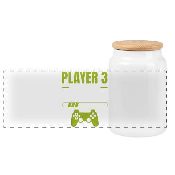 Player 3: Entering the Game – Loading Indicator - Panoramic Cookie Jar with Wooden Lid - white - Front