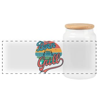Born to Grill Retro - Panorama Keksdose mit Holzdeckel - Weiß - Vorne