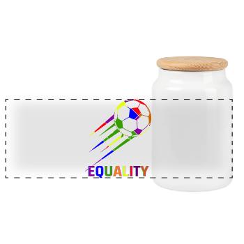 Fußball Regenbogen WM Equality - Panorama Keksdose mit Holzdeckel - Weiß - Vorne