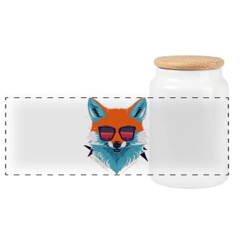 Sly and Stylish: Retro Aggressive Fox T-Shirt - Panoramic Cookie Jar with Wooden Lid - white - Front