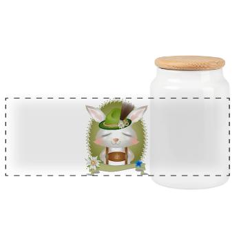 Petit lapin en costume traditionnel avec chapeau et lederhosen - Boîte à biscuits avec couvercle en bois - blanc - Devant