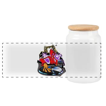 DJing - Panoramic Cookie Jar with Wooden Lid - white - Front