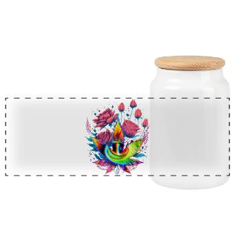 Psychedelic cannabis leaf with dragon eye - Panoramic Cookie Jar with Wooden Lid - white - Front