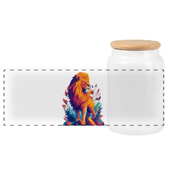Löwe Polygon - Farbenfrohe Tier Illustration - Panorama Keksdose mit Holzdeckel - Weiß - Vorne