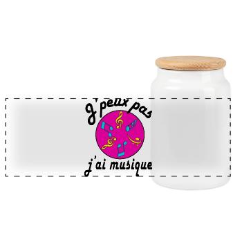 J'peux pas j'ai musique texte noir - Boîte à biscuits avec couvercle en bois - blanc - Devant