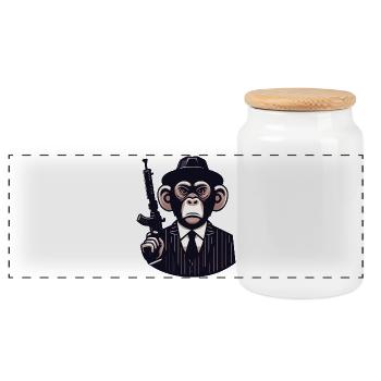 Pinstripe Gangster Monkey - Panoramic Cookie Jar with Wooden Lid - white - Front