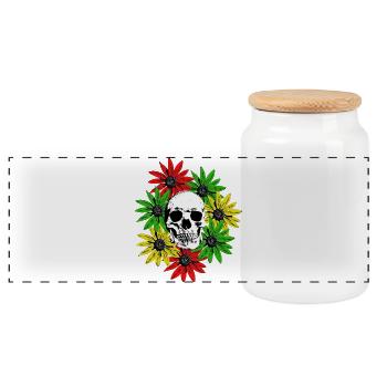 Floral Framed Skull - Panoramic Cookie Jar with Wooden Lid - white - Front