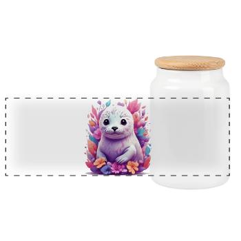 Cute Seal - Panoramic Cookie Jar with Wooden Lid - white - Front