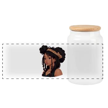 Pretty Woman with Dreads - Panoramic Cookie Jar with Wooden Lid - white - Front
