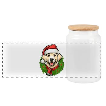 Christmas Labrador Dog Friends - Panoramic Cookie Jar with Wooden Lid - white - Front