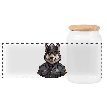 Loup policier - Boîte à biscuits avec couvercle en bois - blanc - Devant
