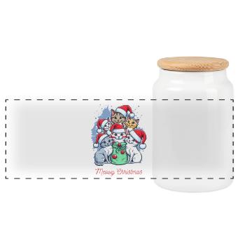 Festliche Katze Weihnachten Crew Design - Panorama Keksdose mit Holzdeckel - Weiß - Vorne