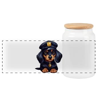 Teckel policier - Boîte à biscuits avec couvercle en bois - blanc - Devant