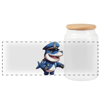 Police des requins - Boîte à biscuits avec couvercle en bois - blanc - Devant